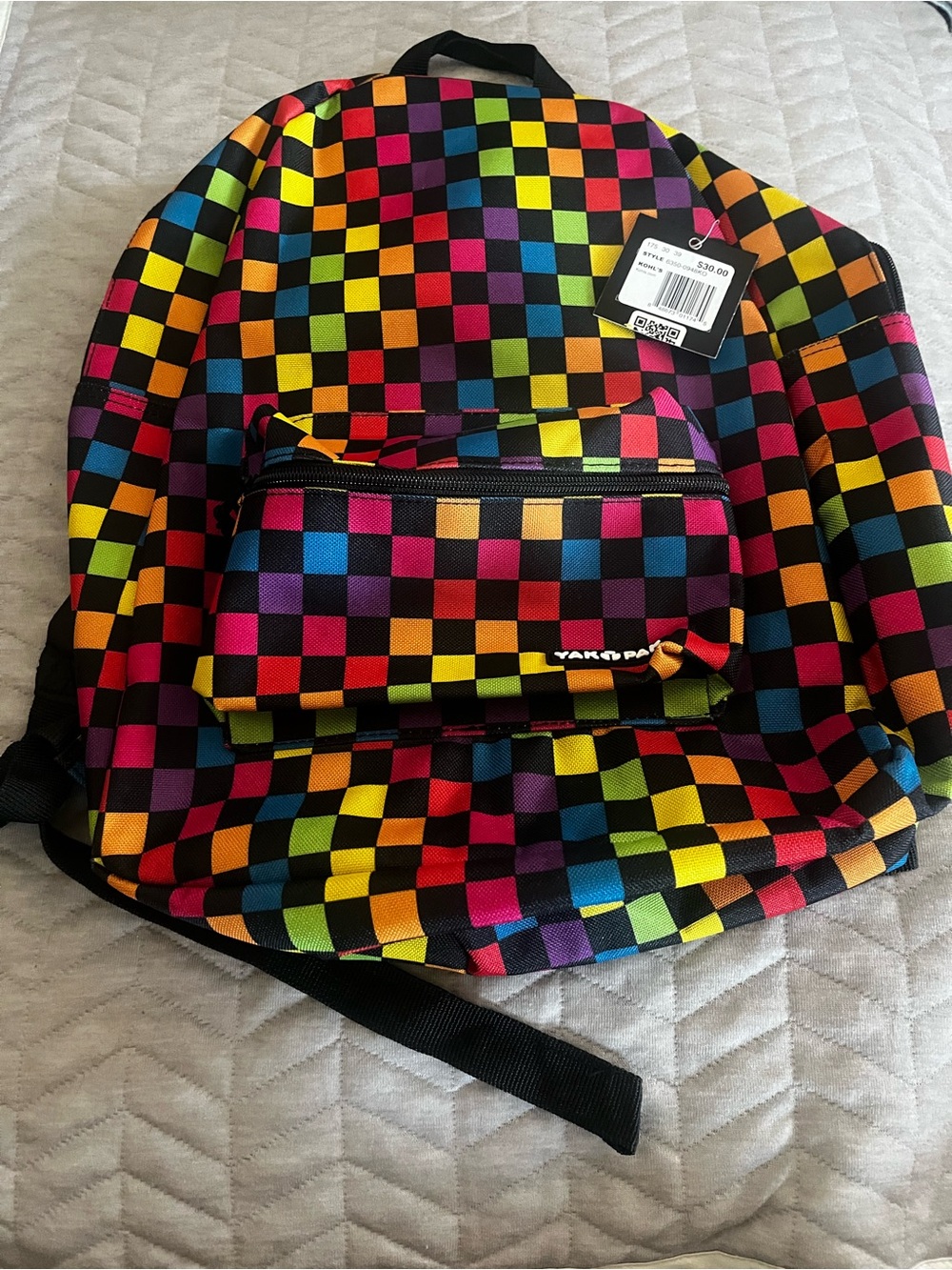 NWT YakPak 🌈 Checkerboard Backpack with Zipper Front Pocket